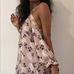 Pretty pink floral off-the-shoulder dress